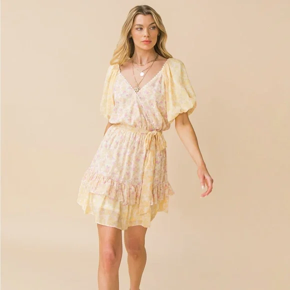 Love Colette True Trend Woven Mini Dress Floral Baby Doll | Color: Yellow | Size: M | Pm-17571589'S Closet